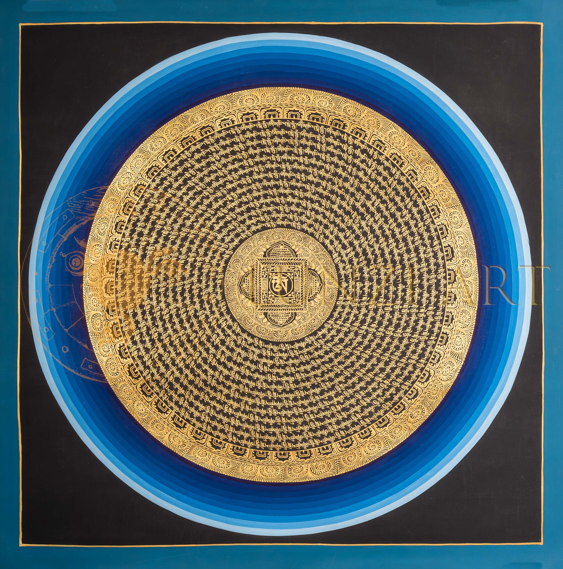 The Golden Mantra Mandala Thangka: A Celestial Compass of Inner Peace - T-PS-SS-BB-RMM-99
