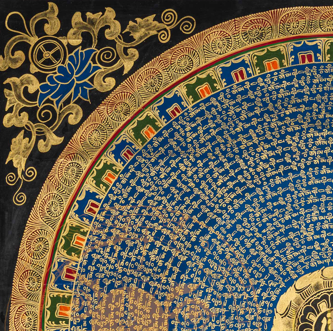 The Lapis Mantra Mandala Thangka: A Celestial Hub of Divine Resonance - T-PS-SS-BB-MM-96