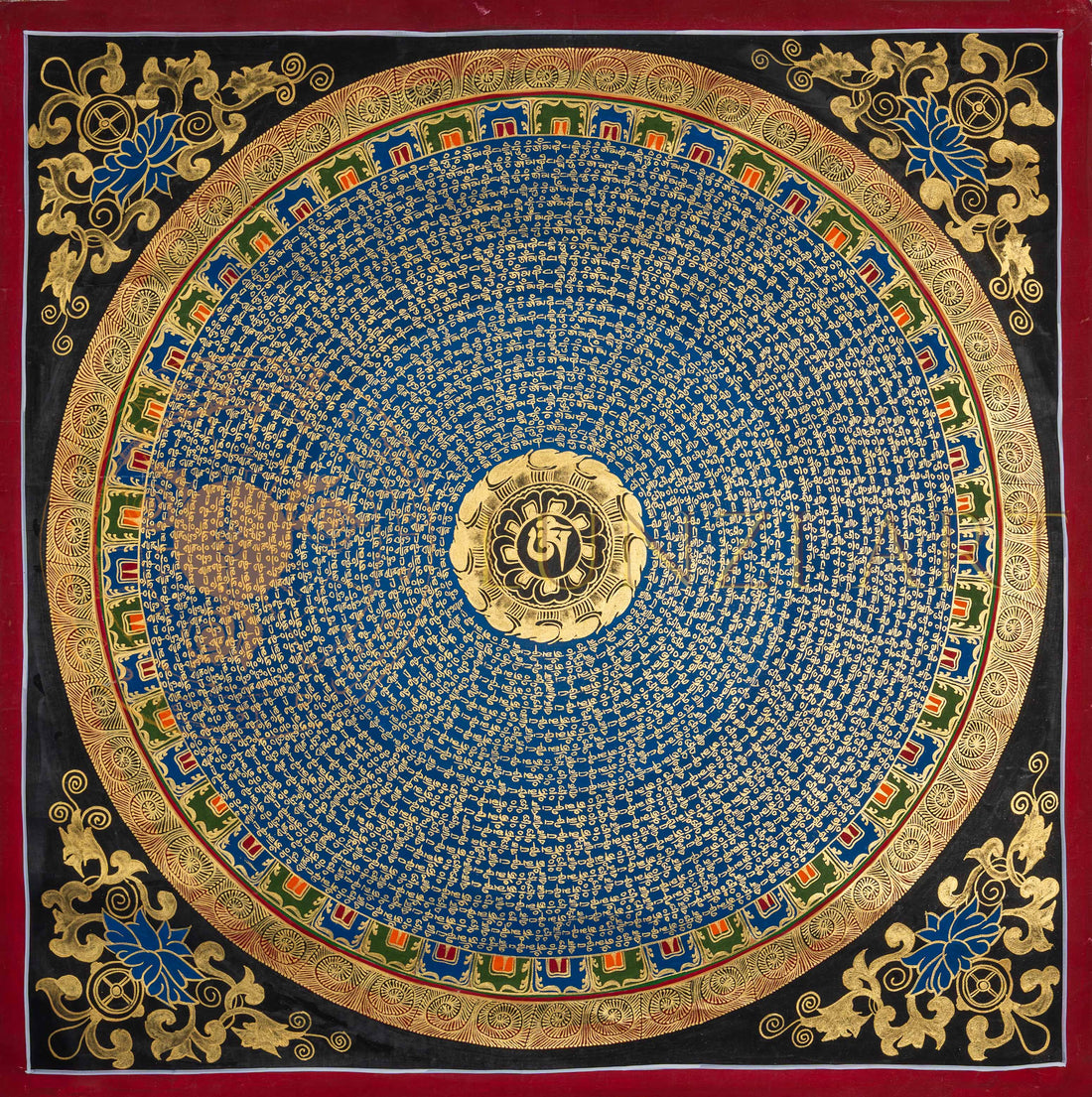 The Lapis Mantra Mandala Thangka: A Celestial Hub of Divine Resonance - T-PS-SS-BB-MM-96