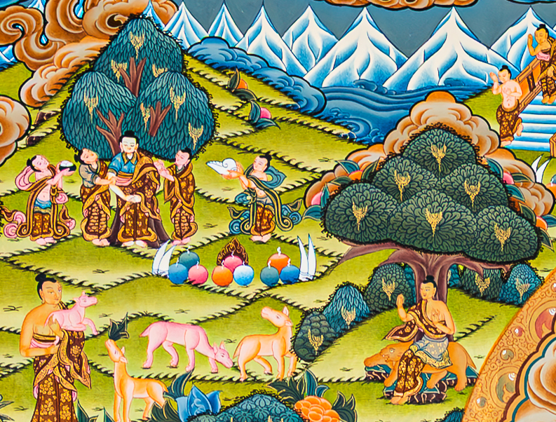The Life of Buddha Thangka: A Visual Odyssey of the Twelve Great Deeds - T-B-HT-BB-AU-LB-0086
