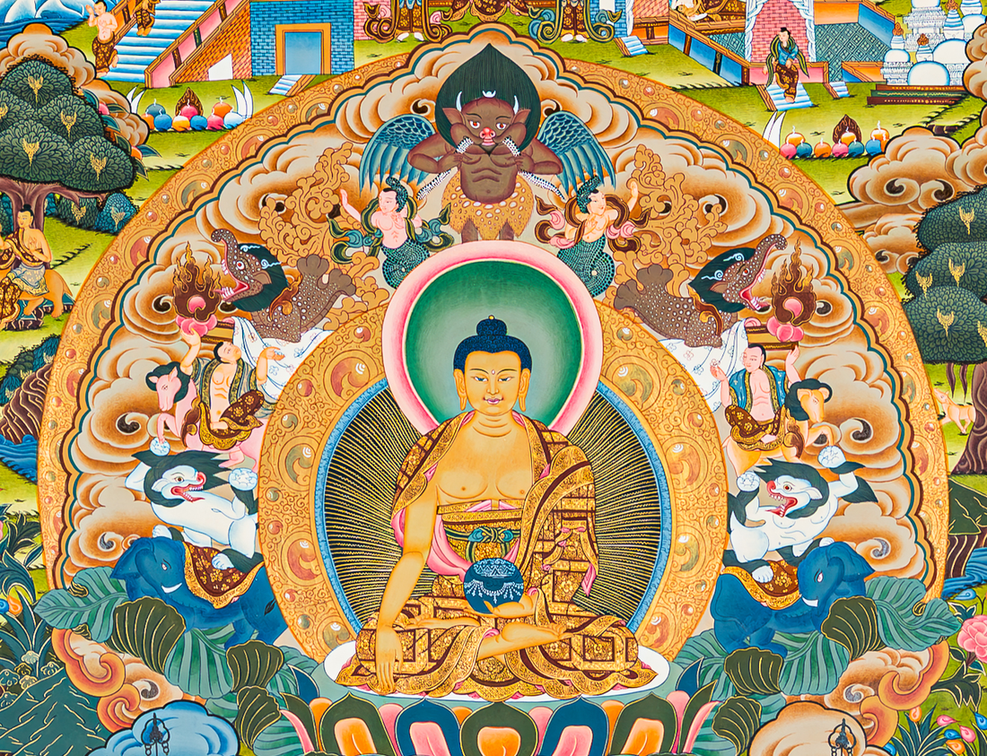 The Life of Buddha Thangka: A Visual Odyssey of the Twelve Great Deeds - T-B-HT-BB-AU-LB-0086