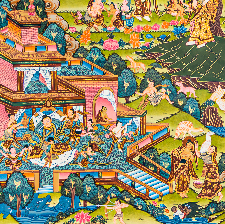 The Life of Buddha Thangka: A Visual Odyssey of the Twelve Great Deeds - T-B-HT-BB-AU-LB-0086