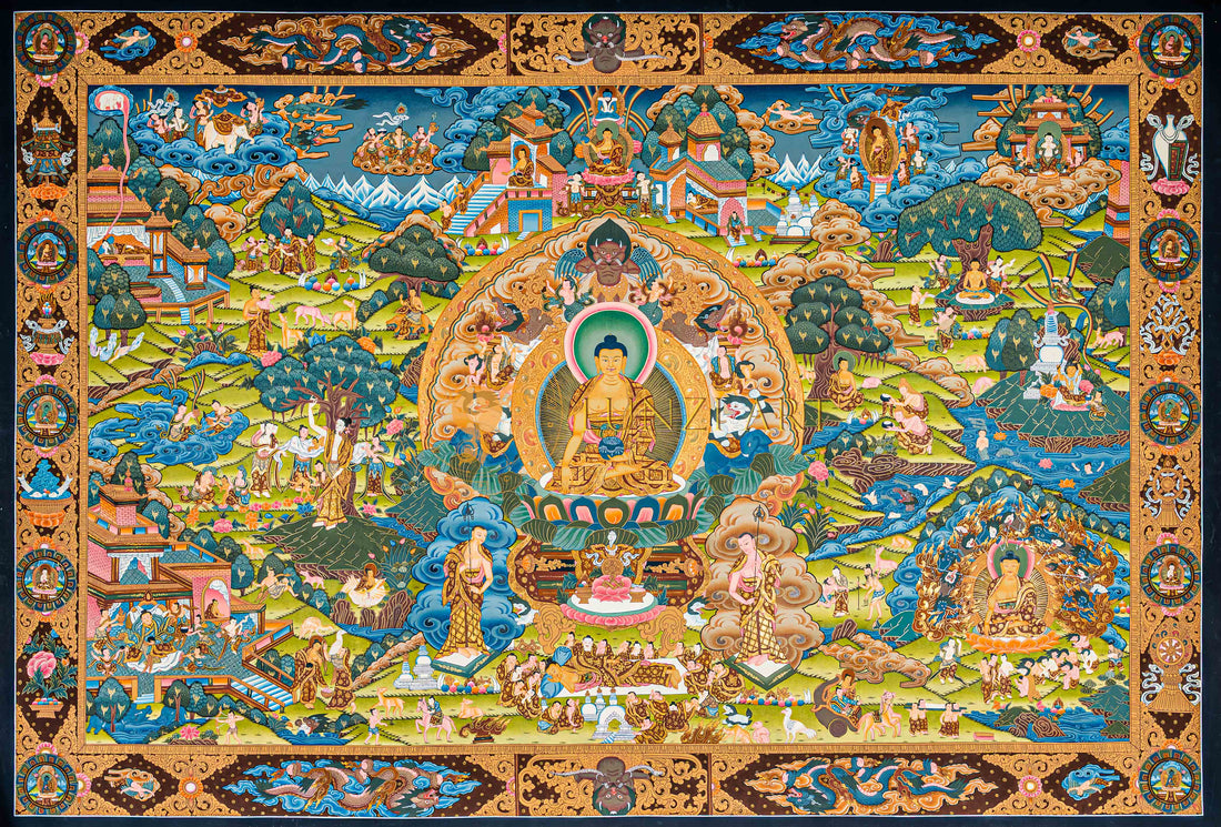 The Life of Buddha Thangka: A Visual Odyssey of the Twelve Great Deeds - T-B-HT-BB-AU-LB-0086