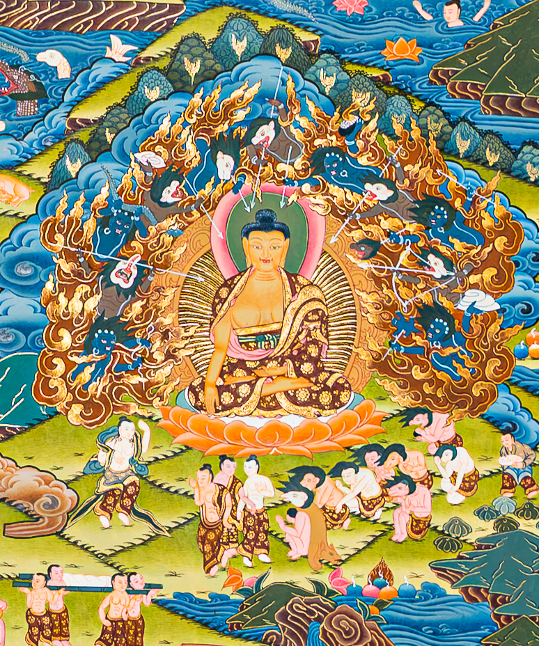 The Life of Buddha Thangka: A Visual Odyssey of the Twelve Great Deeds - T-B-HT-BB-AU-LB-0086