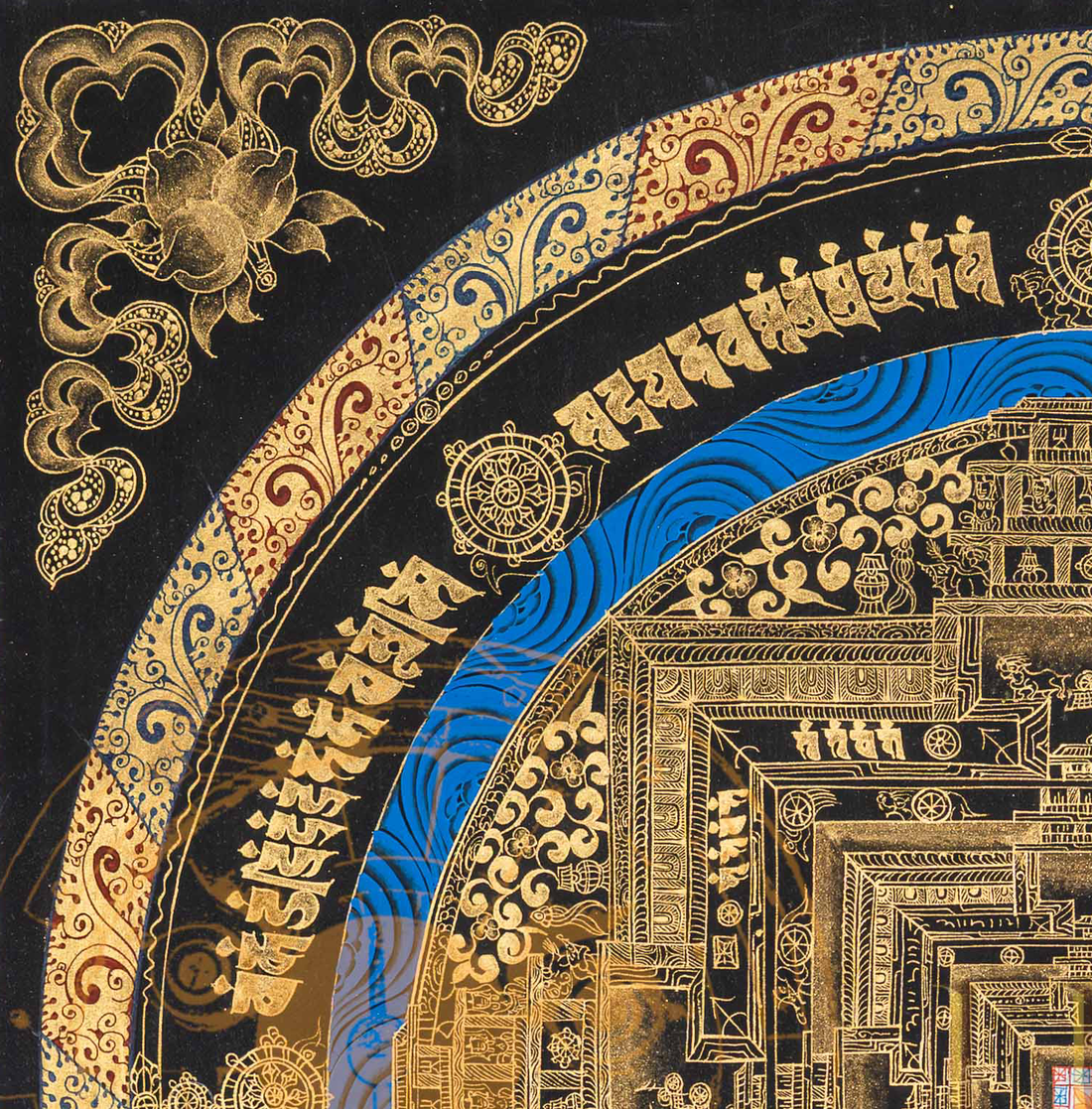 The Obsidian Kalachakra Thangka: A Golden Gateway to Cosmic Order - T-PS-SS-BB-KM-89