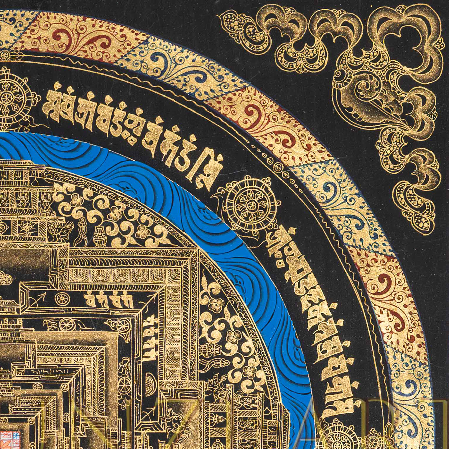 The Obsidian Kalachakra Thangka: A Golden Gateway to Cosmic Order - T-PS-SS-BB-KM-89