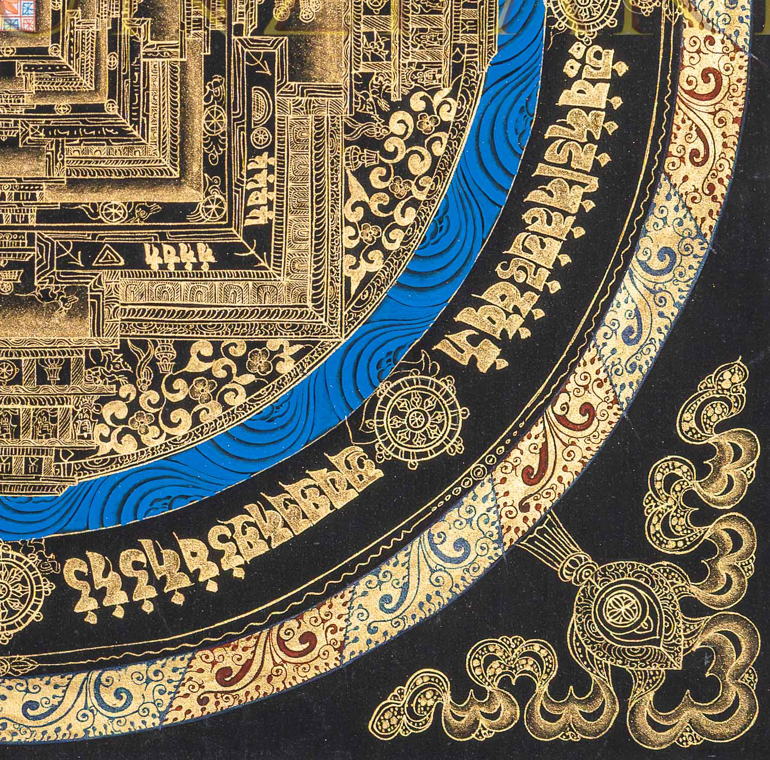 The Obsidian Kalachakra Thangka: A Golden Gateway to Cosmic Order - T-PS-SS-BB-KM-89