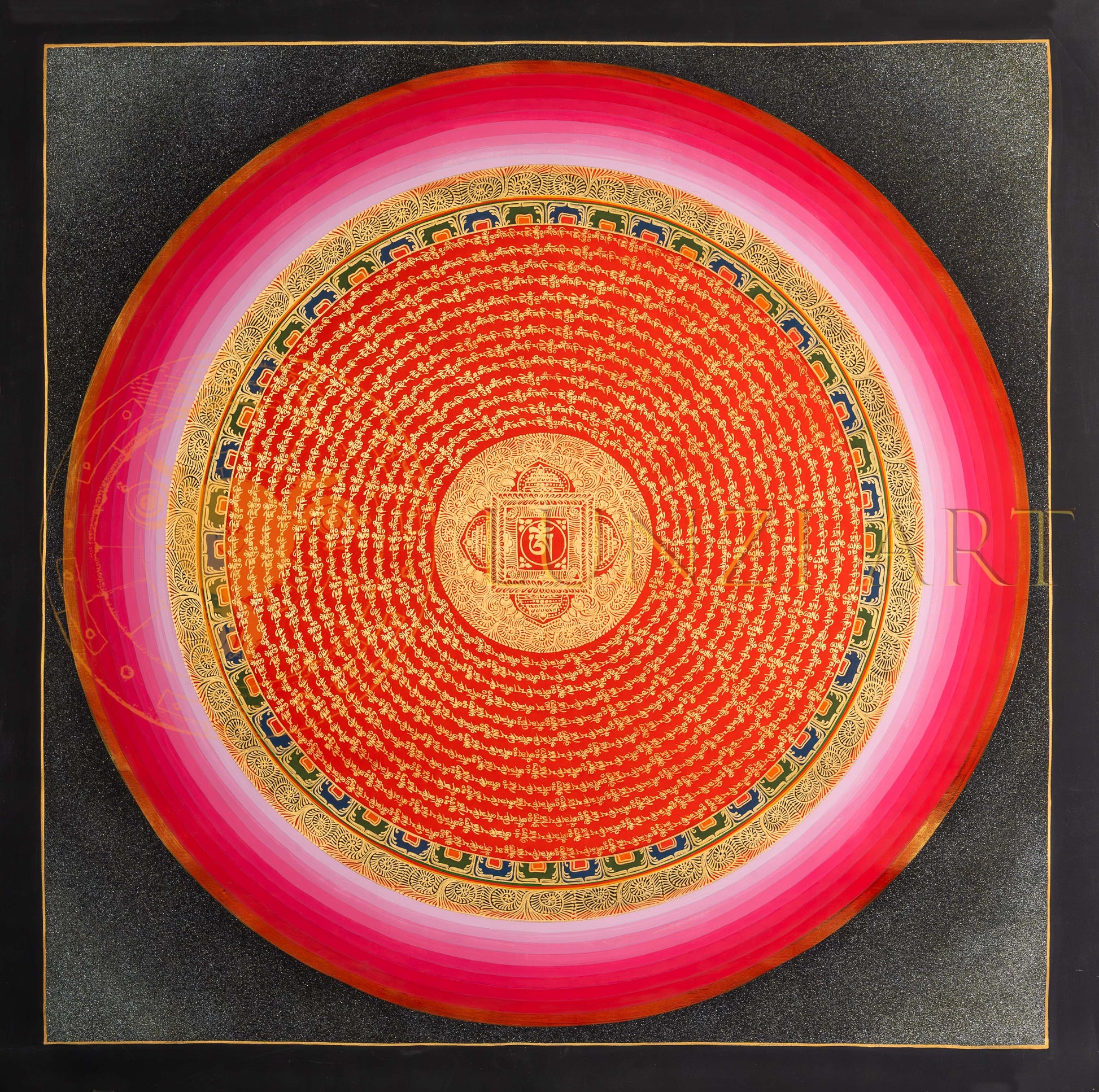 The Red Mantra Mandala Thangka: A Sun of Heart Energy - T-PS-SS-RB-RMM-100