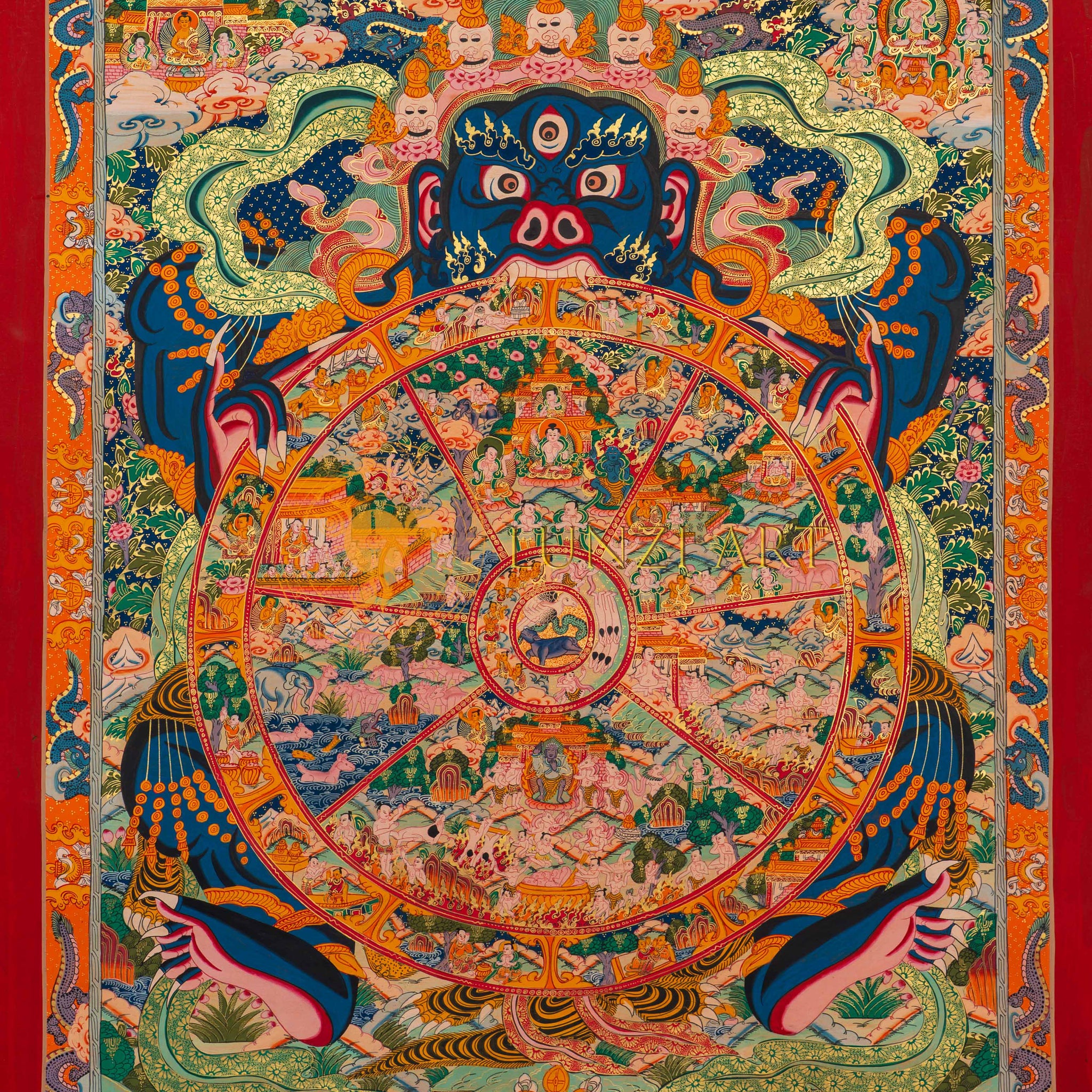 The Sacred Wheel of Life: A Path to Enlightenment - Thangka