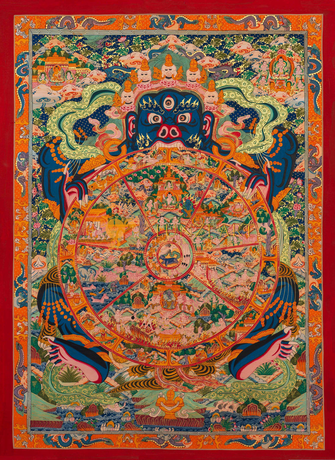 The Sacred Wheel of Life: A Path to Enlightenment - Thangka