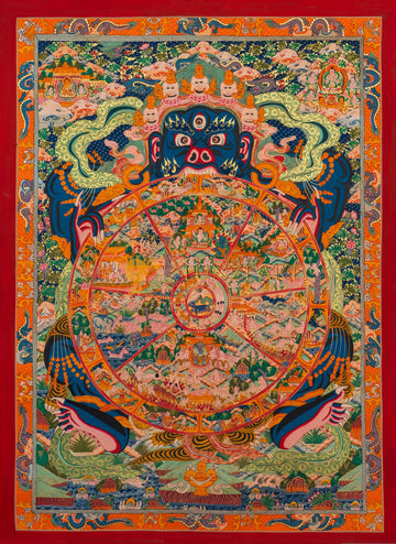 The Sacred Wheel of Life: A Path to Enlightenment - Thangka