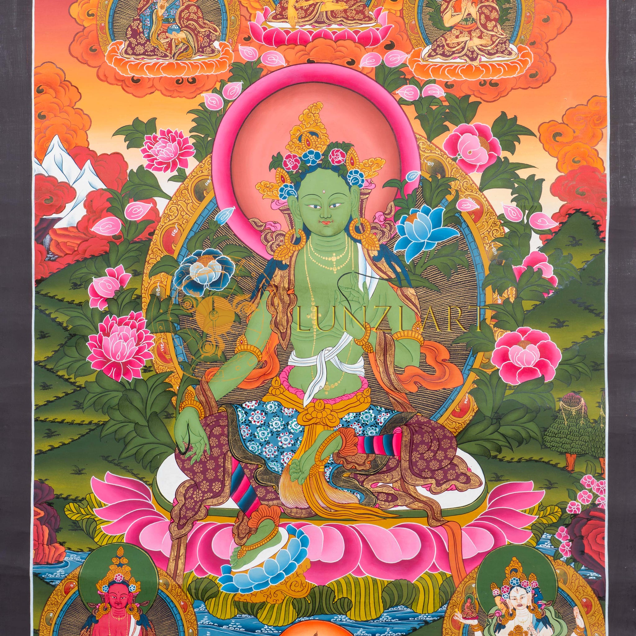 The Swift Liberator: Green Tara Thangka Painting - Thangka