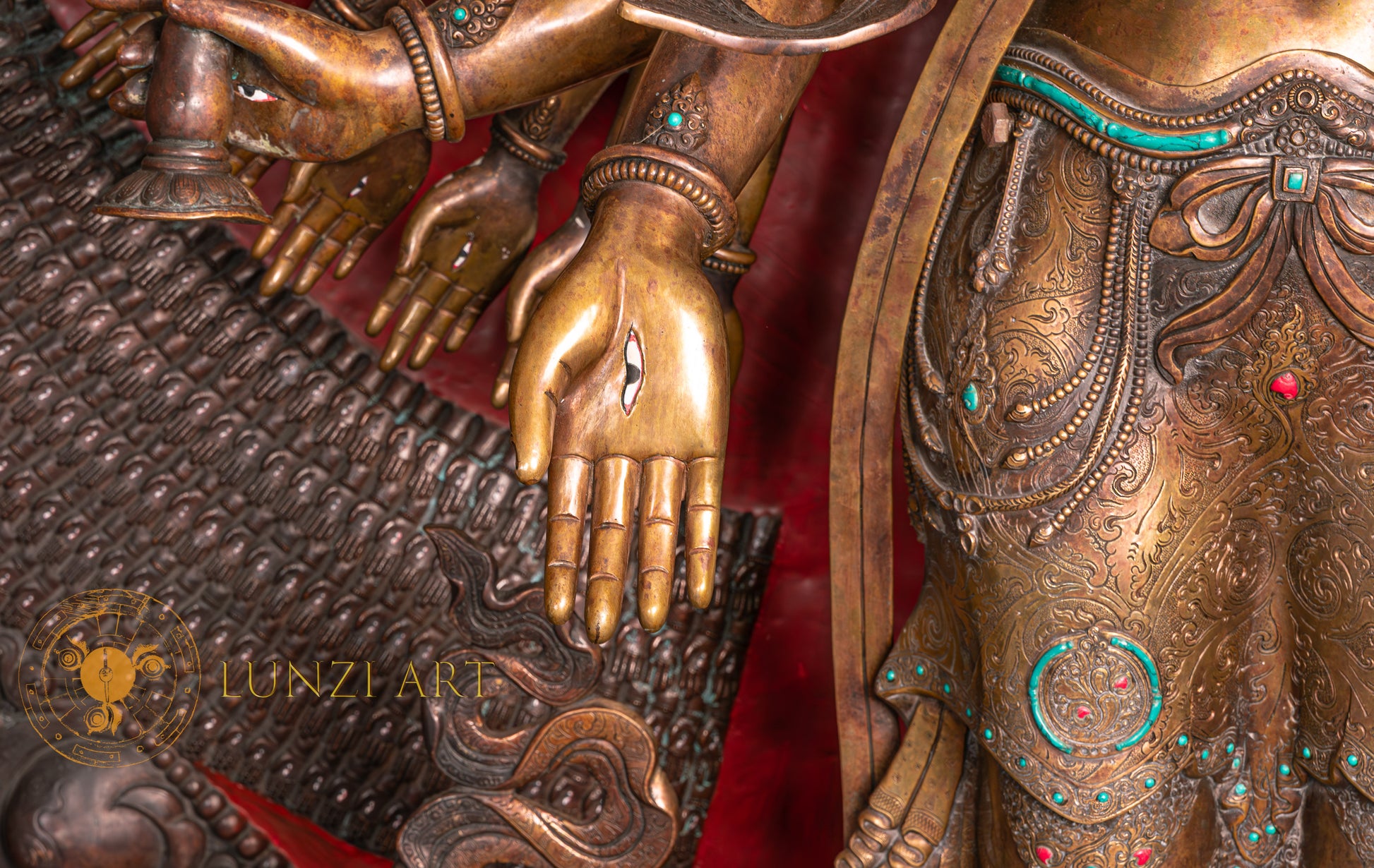 Thousand-Armed Avalokitesvara Statue | Large Copper Stone Carving - S-P-SS-C-TAA-0141