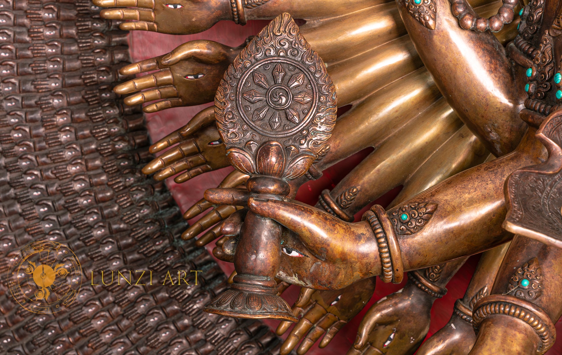 Thousand-Armed Avalokitesvara Statue | Large Copper Stone Carving - S-P-SS-C-TAA-0141