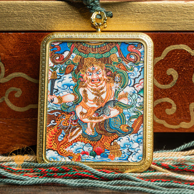 Top-tier hand-drawn White Jambhala Ghau Locket Thangka - --