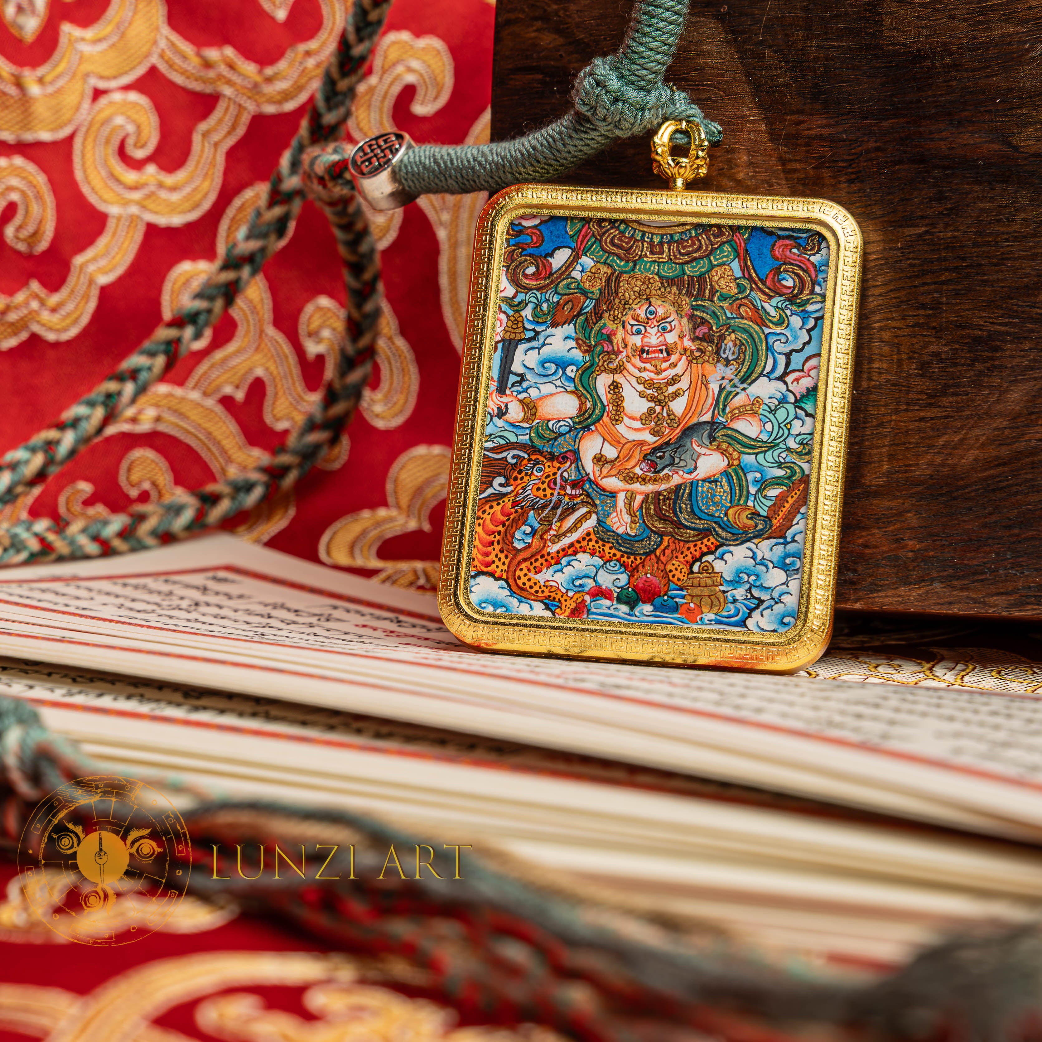 Top-tier hand-drawn White Jambhala Ghau Locket Thangka