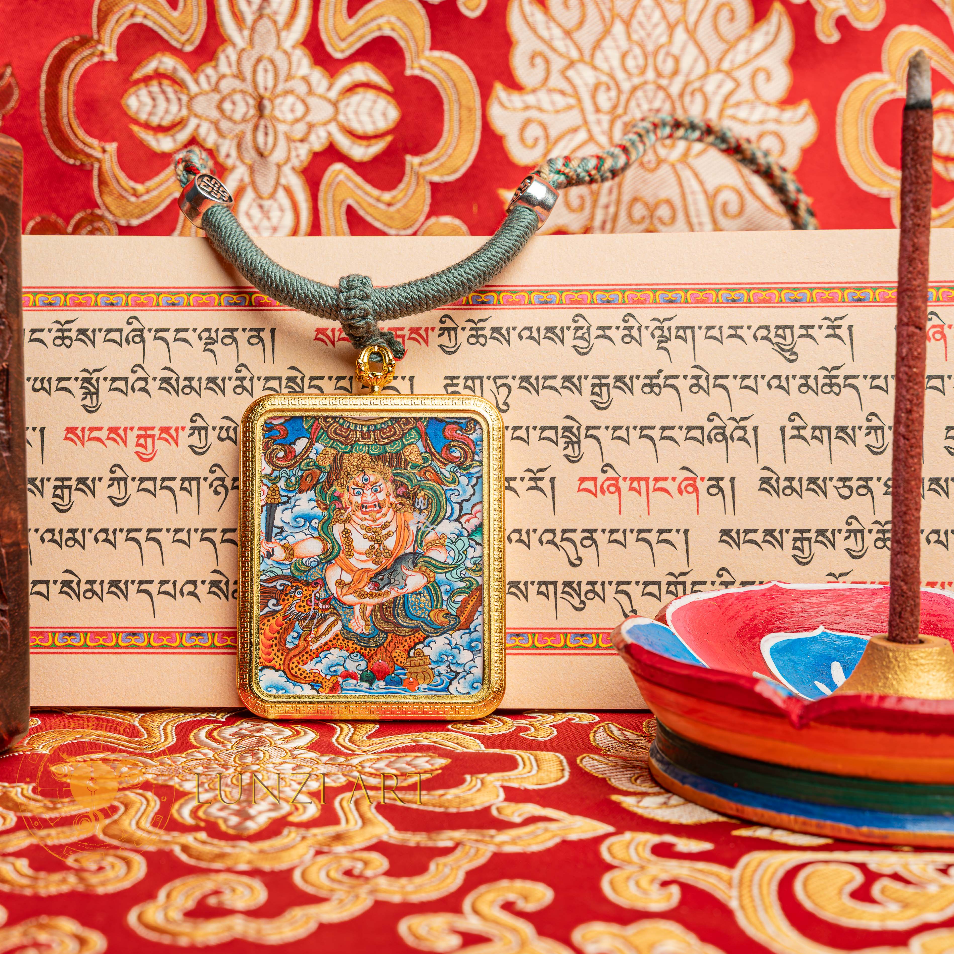 Top-tier hand-drawn White Jambhala Ghau Locket Thangka