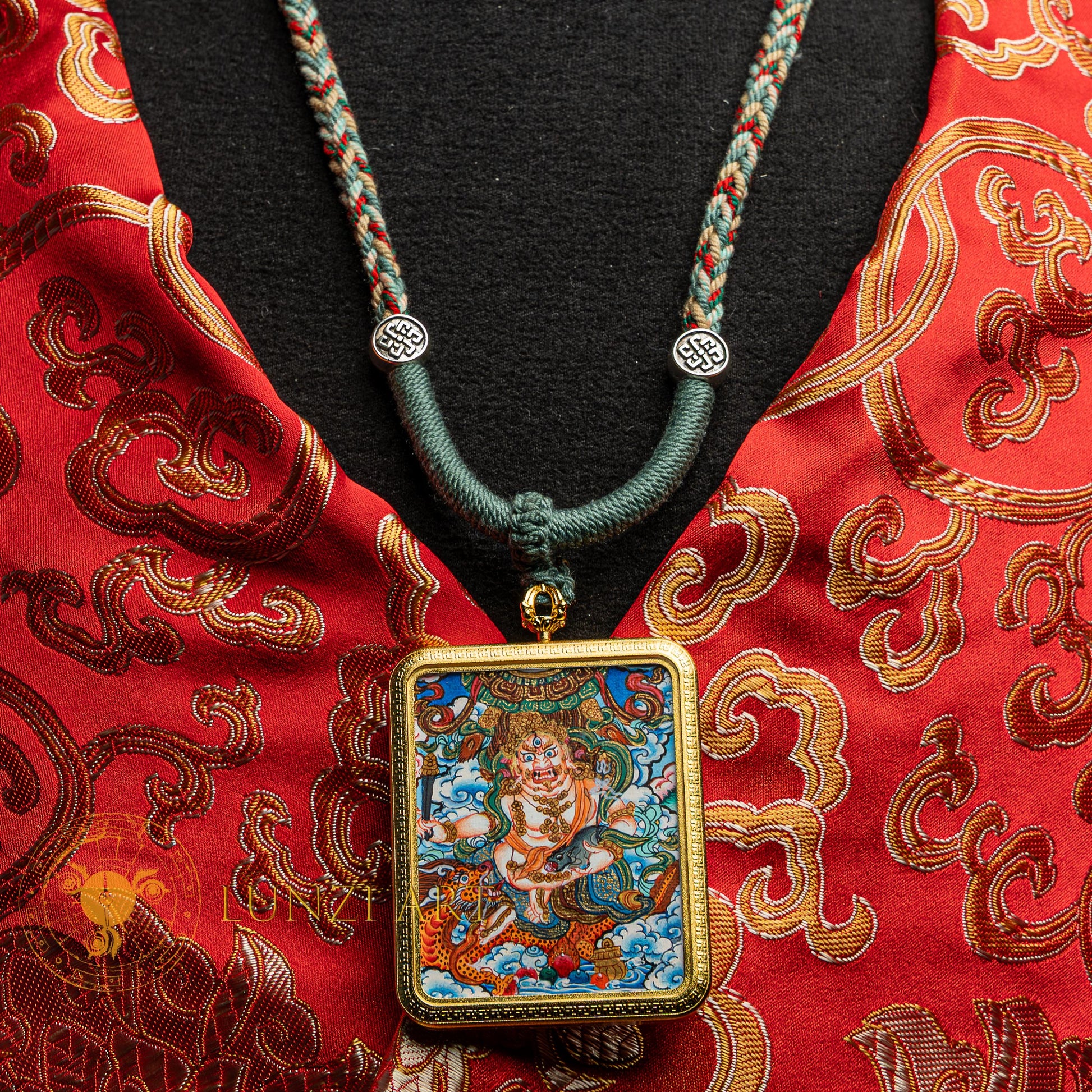Top-tier hand-drawn White Jambhala Ghau Locket Thangka - --