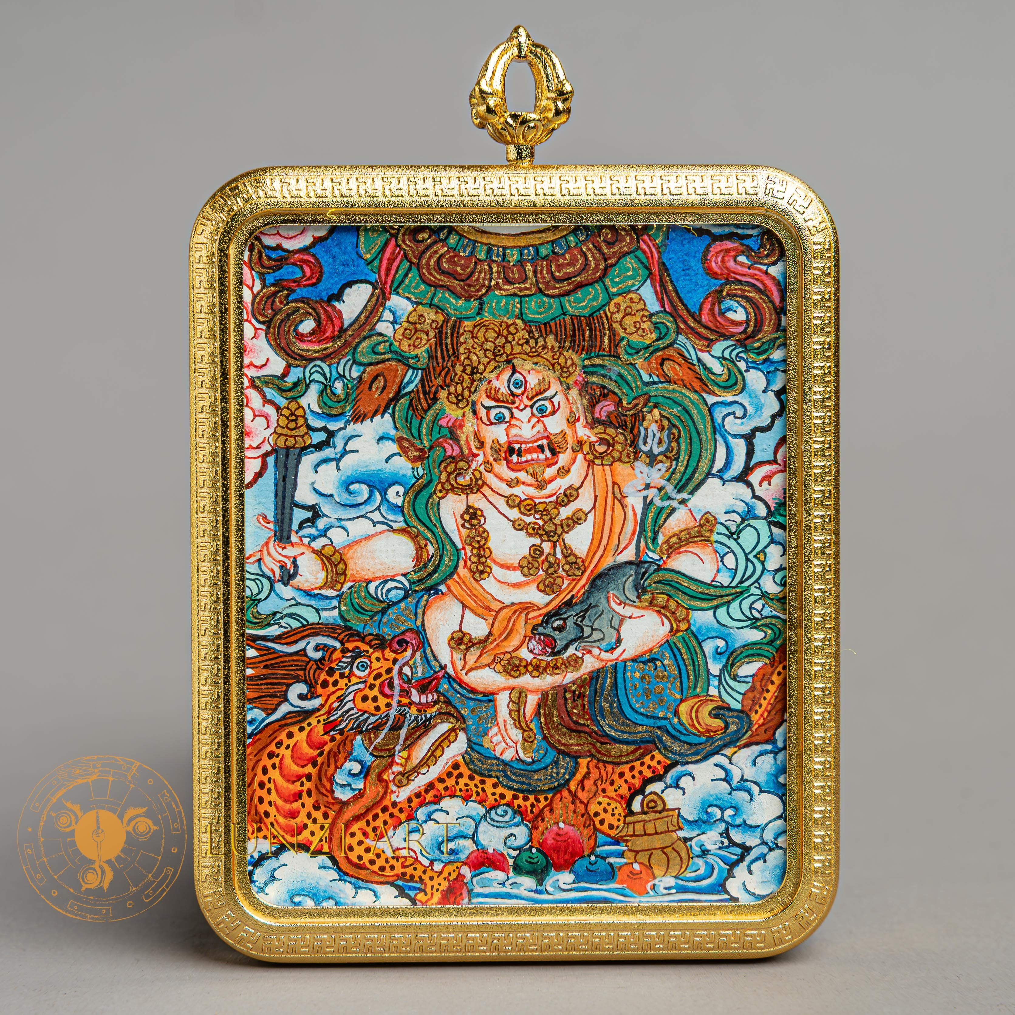 Top-tier hand-drawn White Jambhala Ghau Locket Thangka
