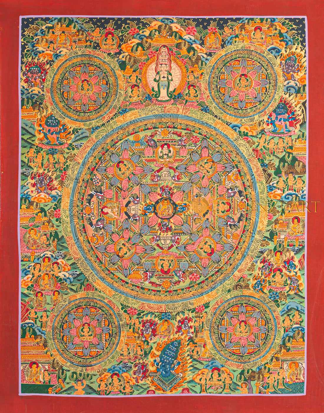 Traditional Assembly Mandala Thangka | Hand-Painted Sacred Art - T-N-ET-BB-OMM-0054
