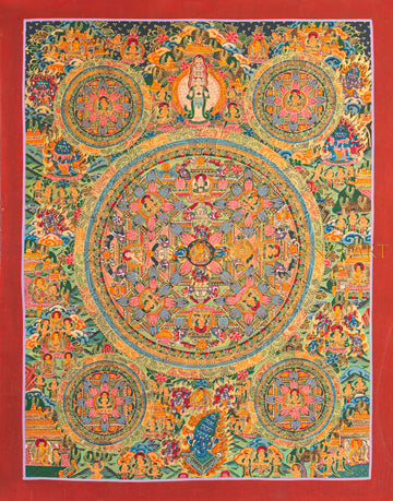 Traditional Assembly Mandala Thangka | Hand-Painted Sacred Art - T-N-ET-BB-OMM-0054
