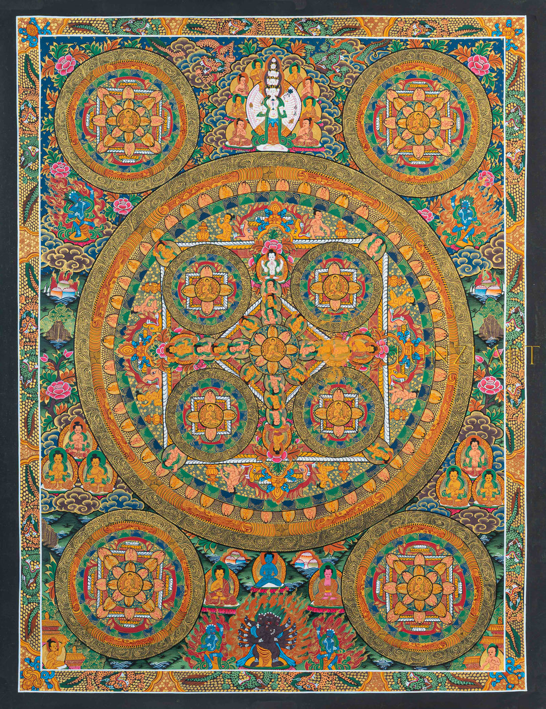Traditional Assembly Mandala Thangka | Hand-Painted Sacred Art - T-N-ET-BB-OMM-0065
