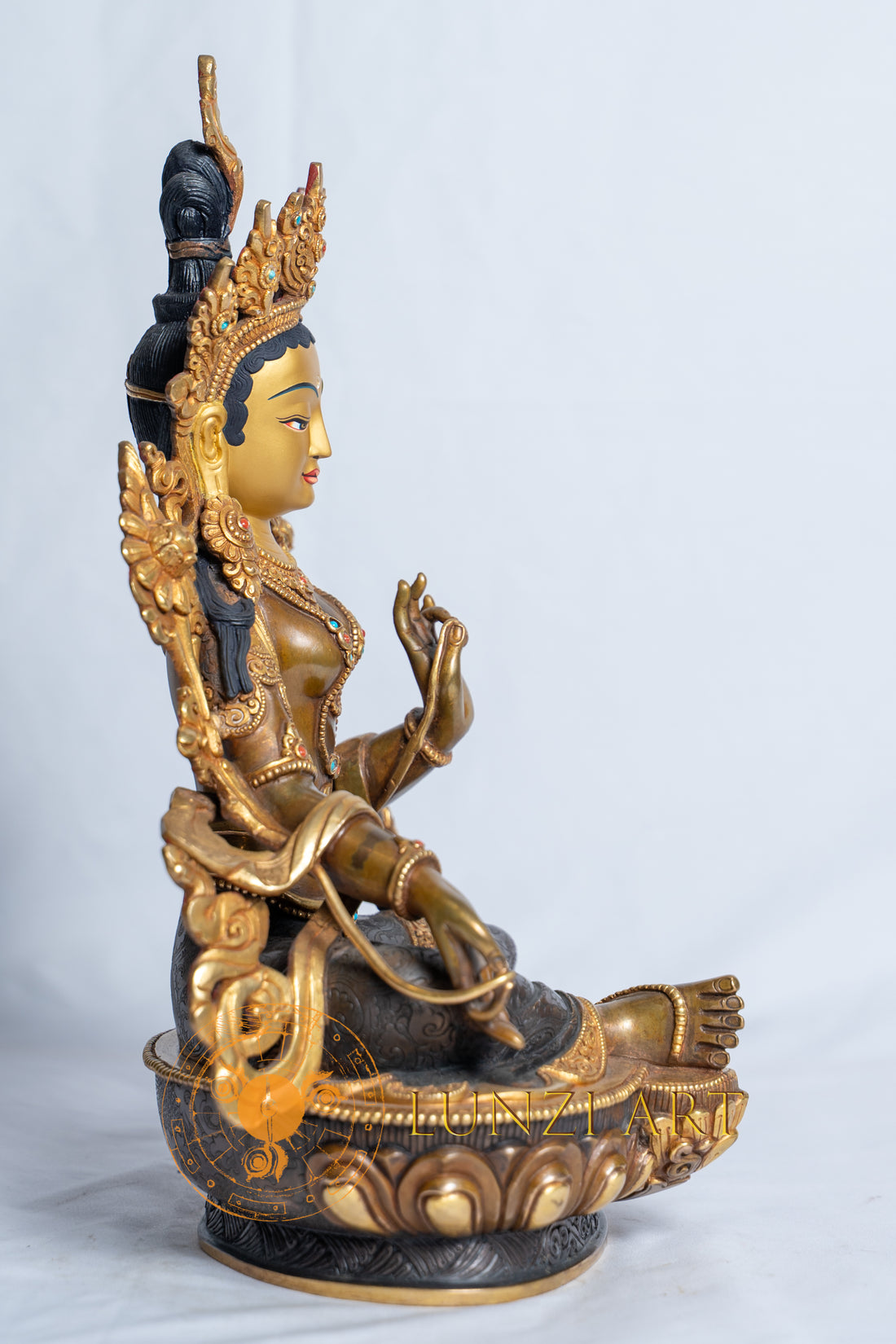 Traditional Green Tara Statue | Half Gold Plated Copper - S-B-RM-HG-CG-GT-0024