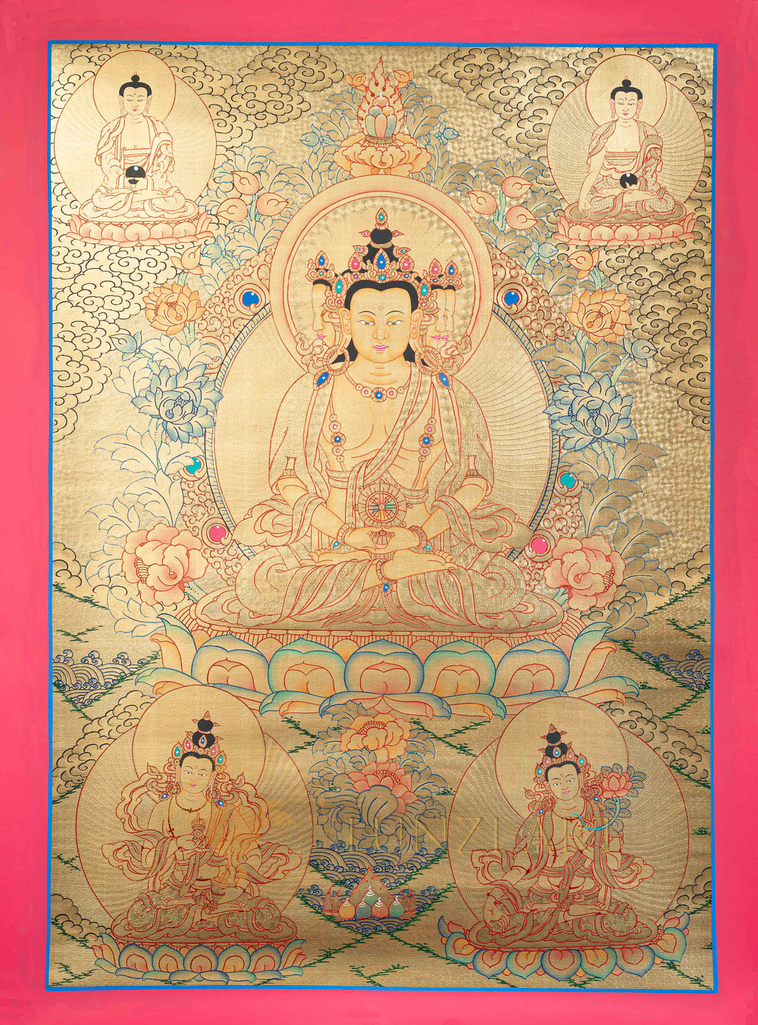 Vairocana Thangka | Hand-Painted Golden Primordial Buddha Art - T-N-ET-GB-V-0011