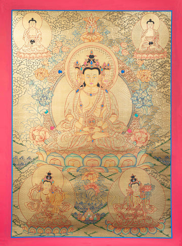 Vairocana Thangka | Hand-Painted Golden Primordial Buddha Art - T-N-ET-GB-V-0011