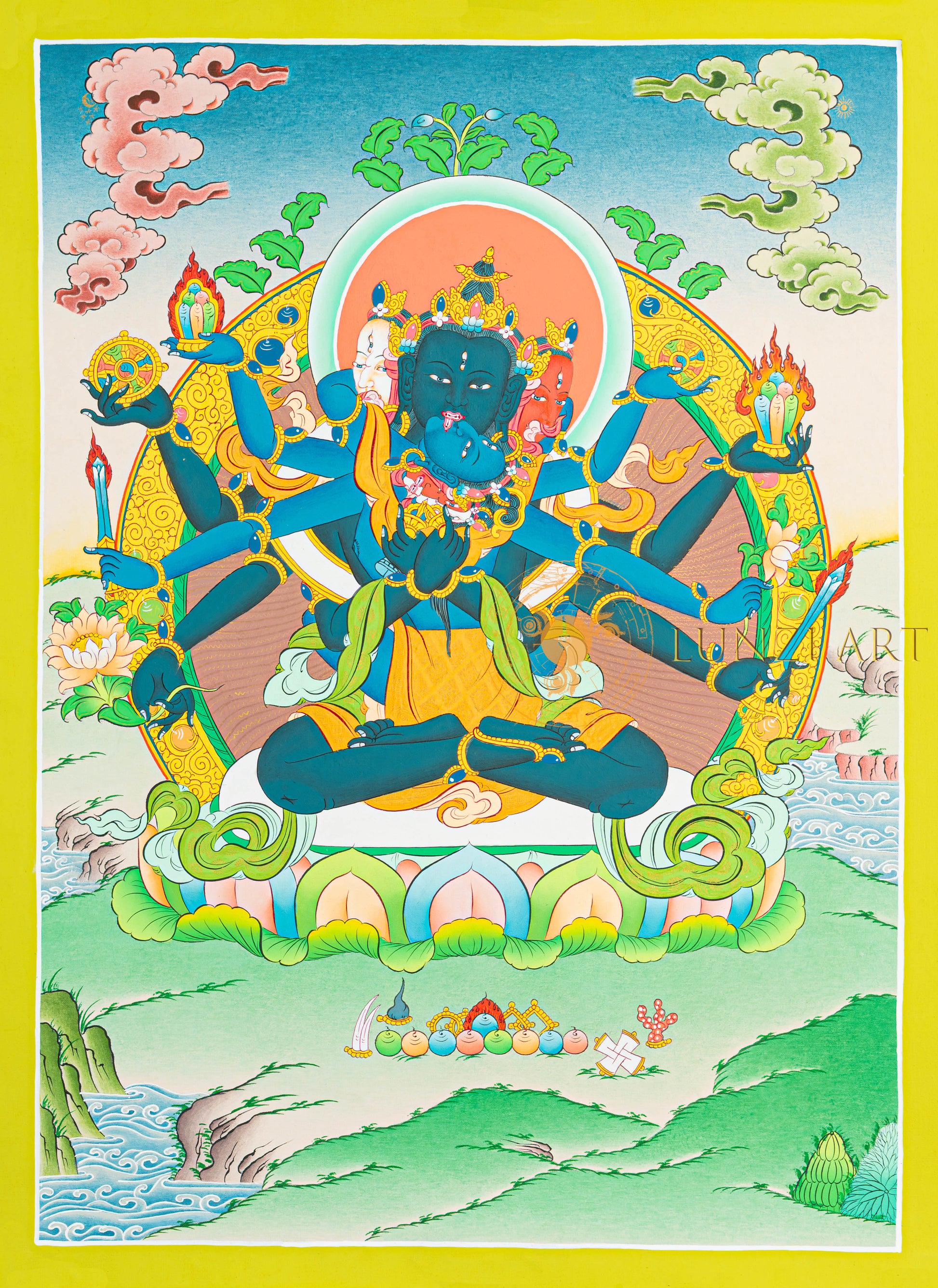 Vajradhara-Sakti Thangka: The Golden Union of Ultimate Reality - T-N-ET-GB-AU-V-0104