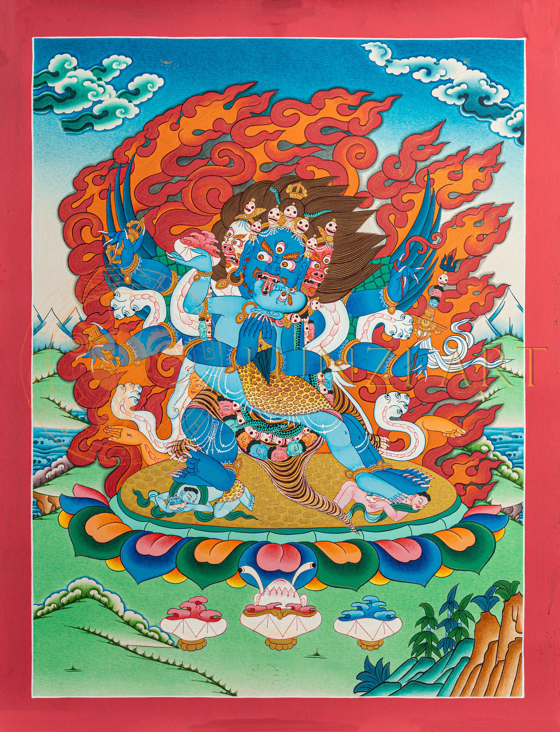Vajrakilaya Thangka: The Wrathful Deity of Obstacle-Clearing Activity. - T-S-BT-RB-VK-0184
