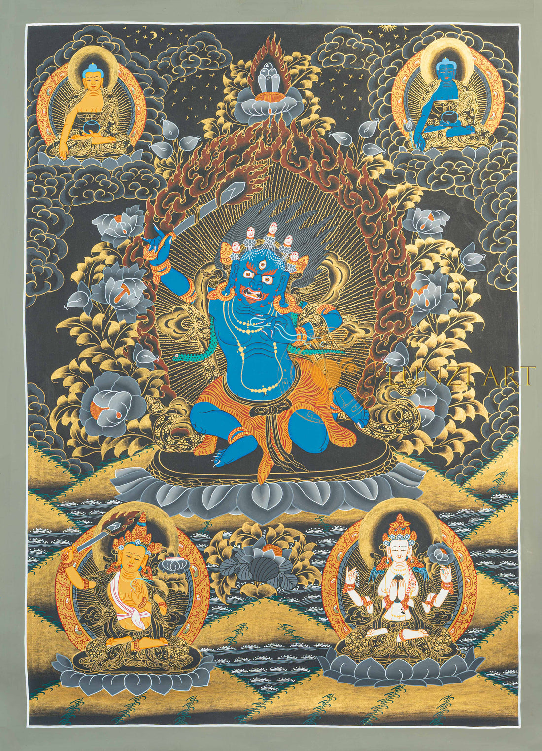 Vajrapani Thangka | Hand-Painted Wrathful Protector Deity Art - T-N-MB-GR-0022