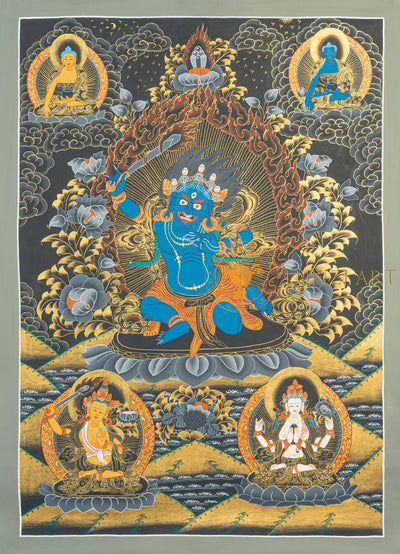 Vajrapani Thangka | Hand-Painted Wrathful Protector Deity Art - T-N-MB-GR-0022