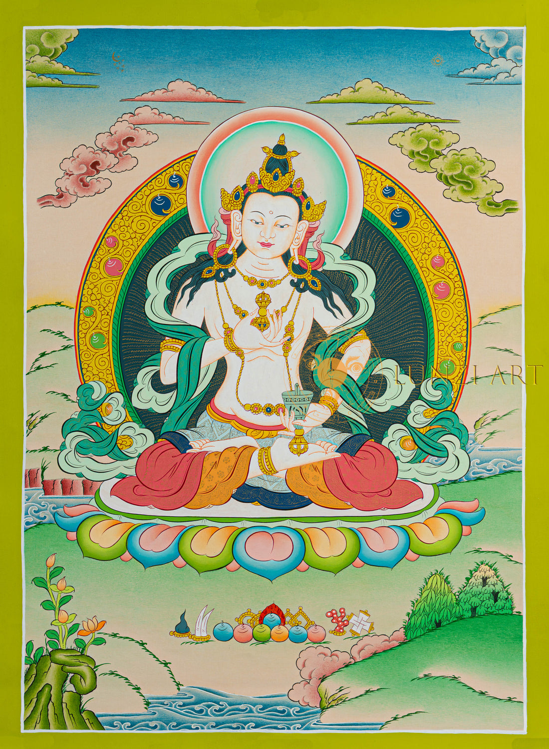 Vajrasattva Thangka: The Golden Light of Infinite Purification - T-N-ET-GB-AU-V-0108