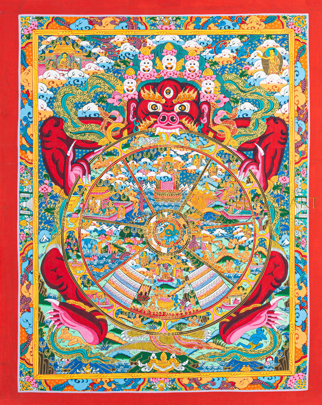 Wheel of Life Thangka | Hand-Painted Bhavachakra Samsara Art - T-N-ET-RB-WOL-0052