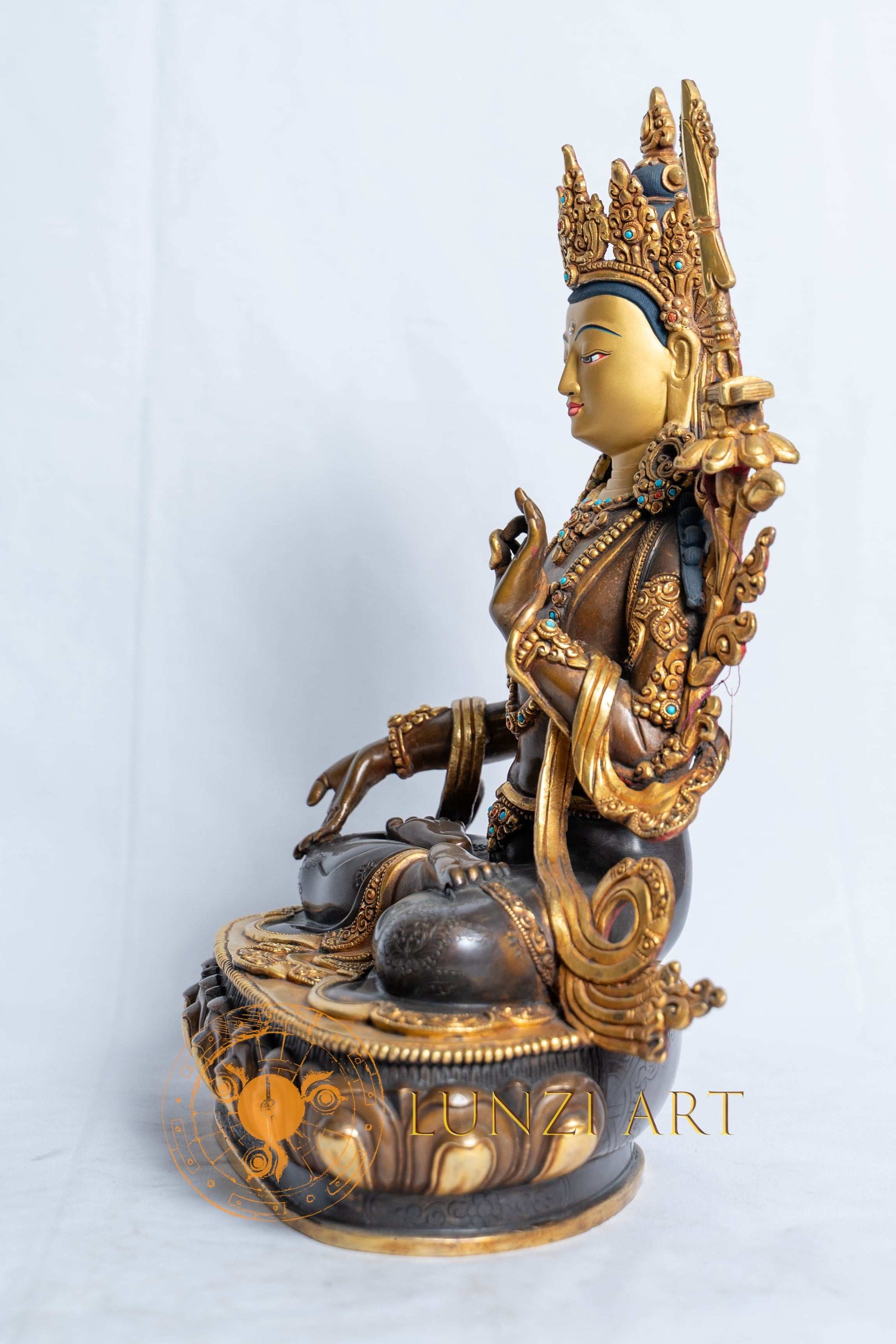 White Manjushri | Copper with 24k Half Gold Plating - statues