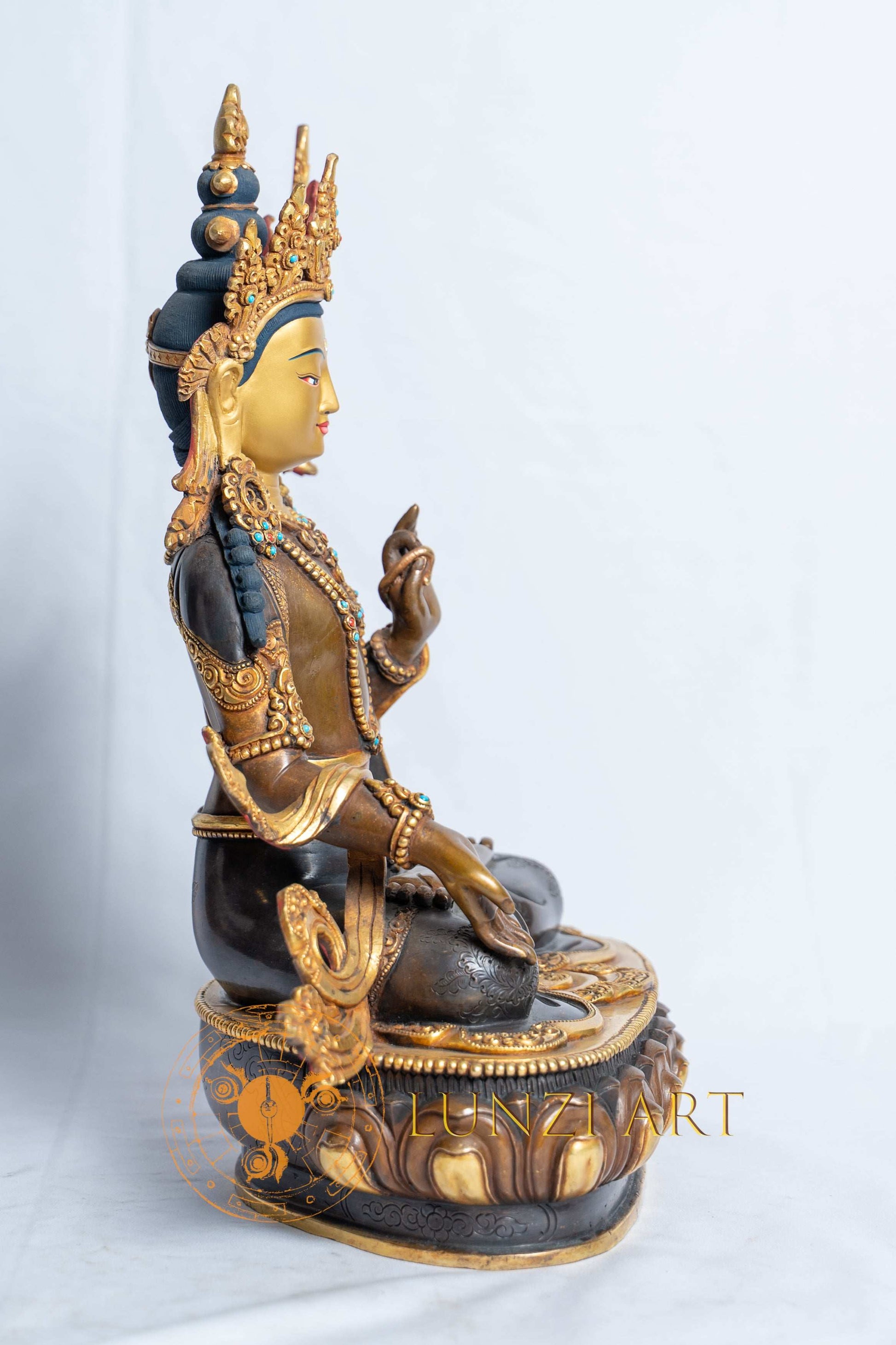White Manjushri | Copper with 24k Half Gold Plating - statues