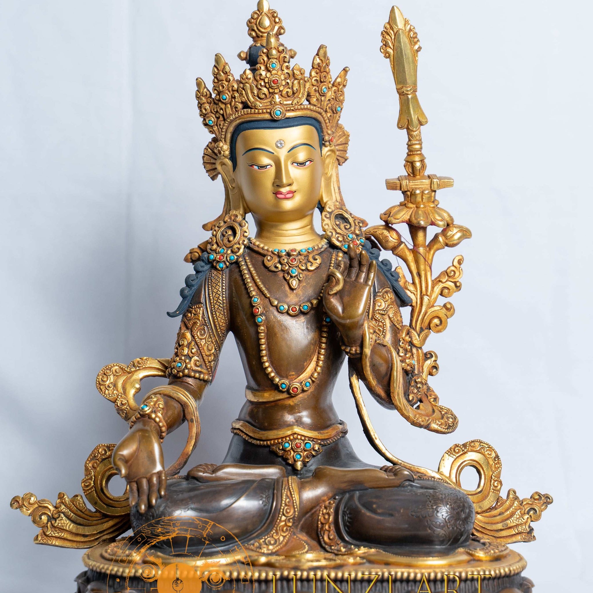 White Manjushri | Copper with 24k Half Gold Plating - statues