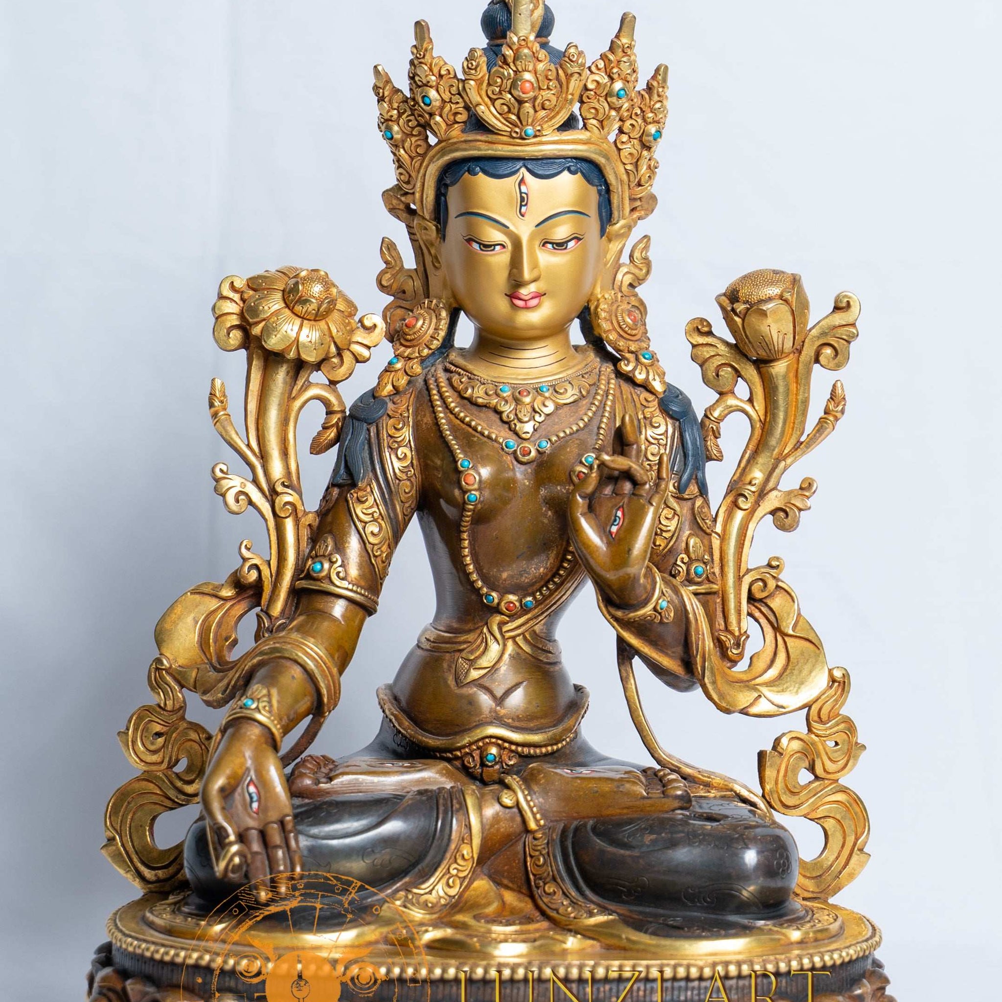 White Tara Statue | Copper with 24k Half Gold Plating - statues
