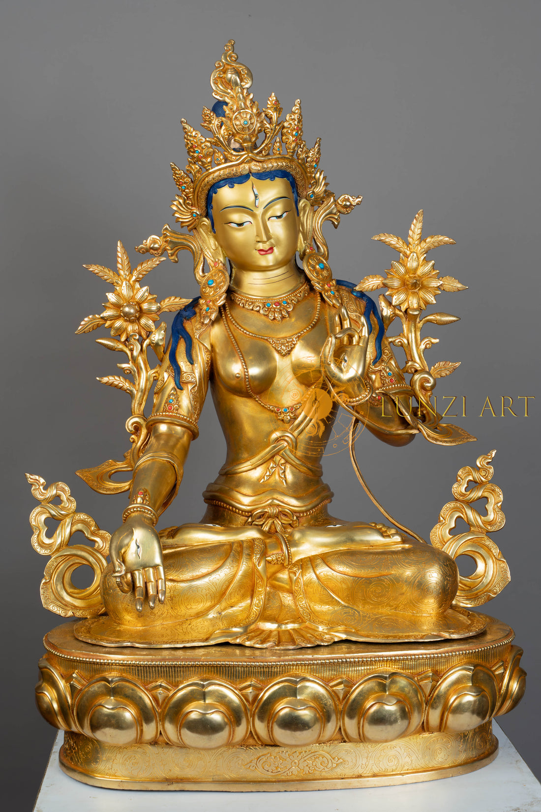 White Tara Statue | Fully Gold-Plated Copper - S-P-SS-FG-C-WT-00193
