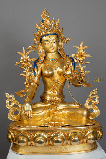 White Tara Statue | Fully Gold-Plated Copper - S-P-SS-FG-C-WT-00193