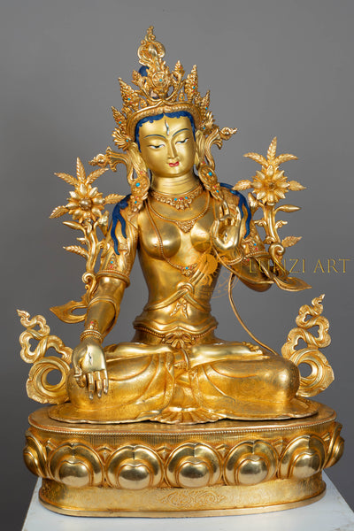 White Tara Statue | Fully Gold-Plated Copper - S-P-SS-FG-C-WT-00193