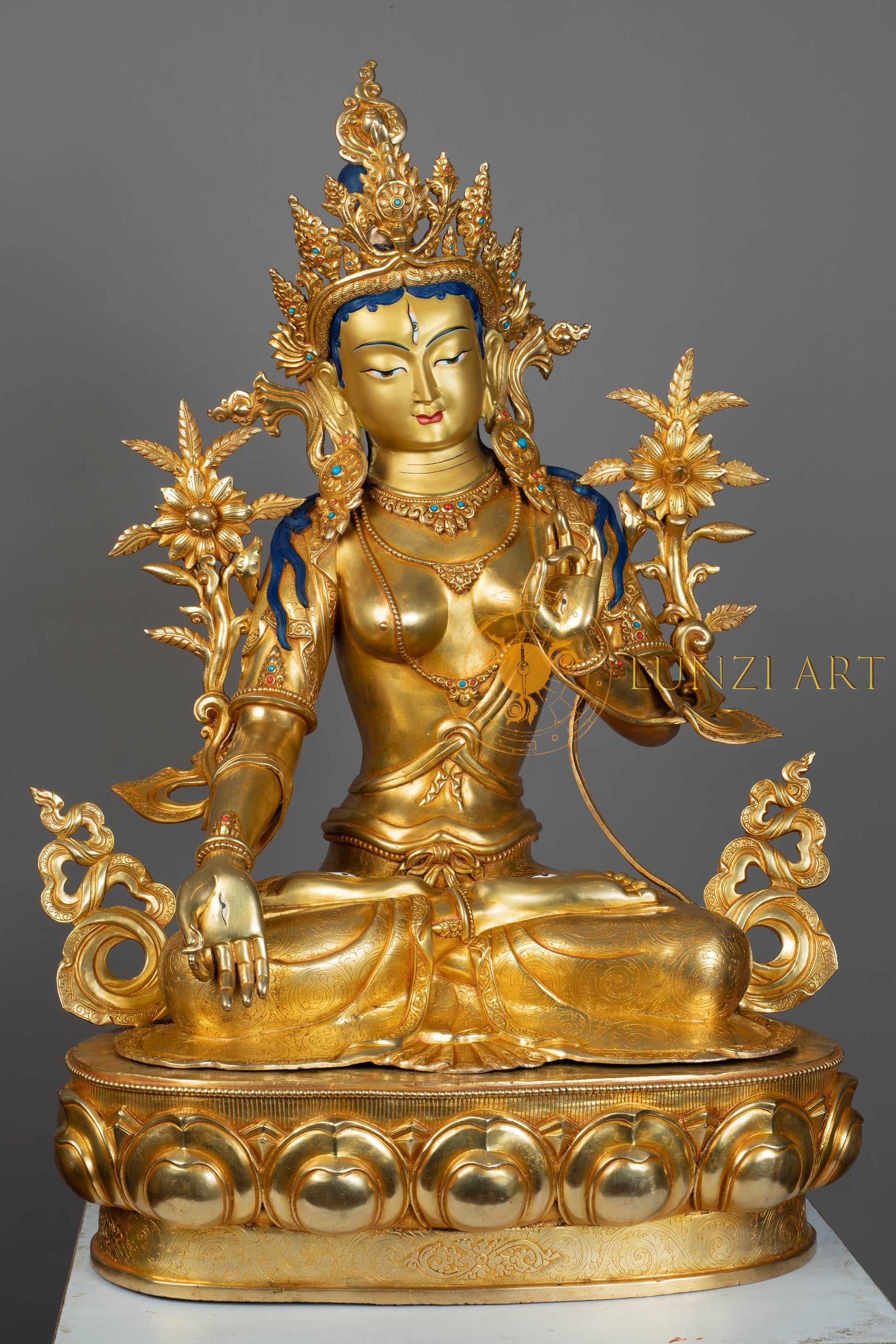 White Tara Statue | Fully Gold-Plated Copper - S-P-SS-FG-C-WT-00193