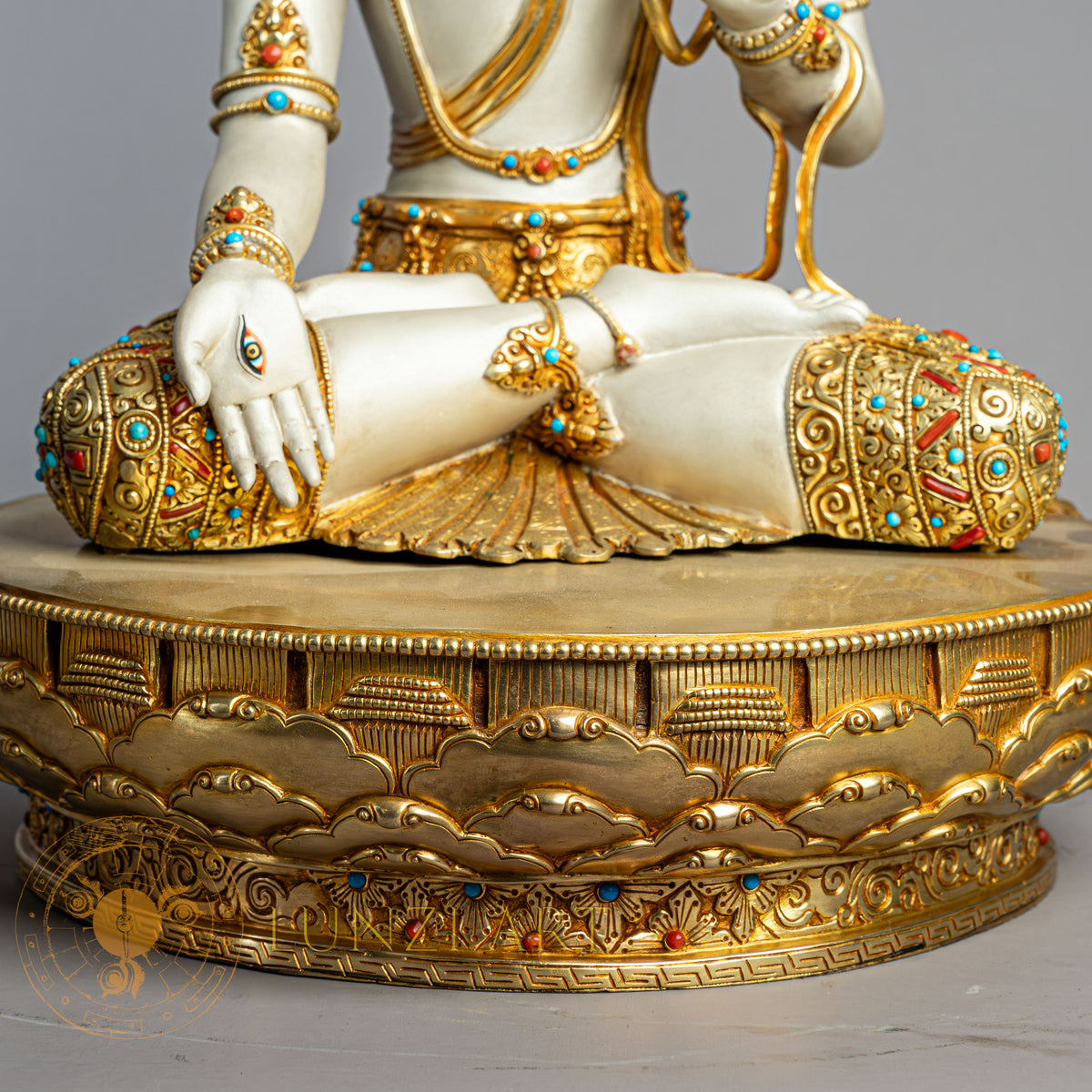 White Tara Statue | Gold-Plated Copper with Silver Dust - S-P-R-CG-FG-WT-00235