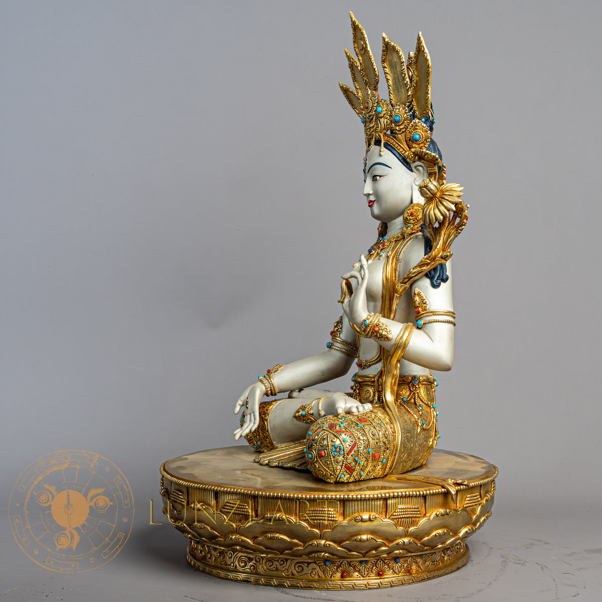 White Tara Statue | Gold-Plated Copper with Silver Dust - S-P-R-CG-FG-WT-00235