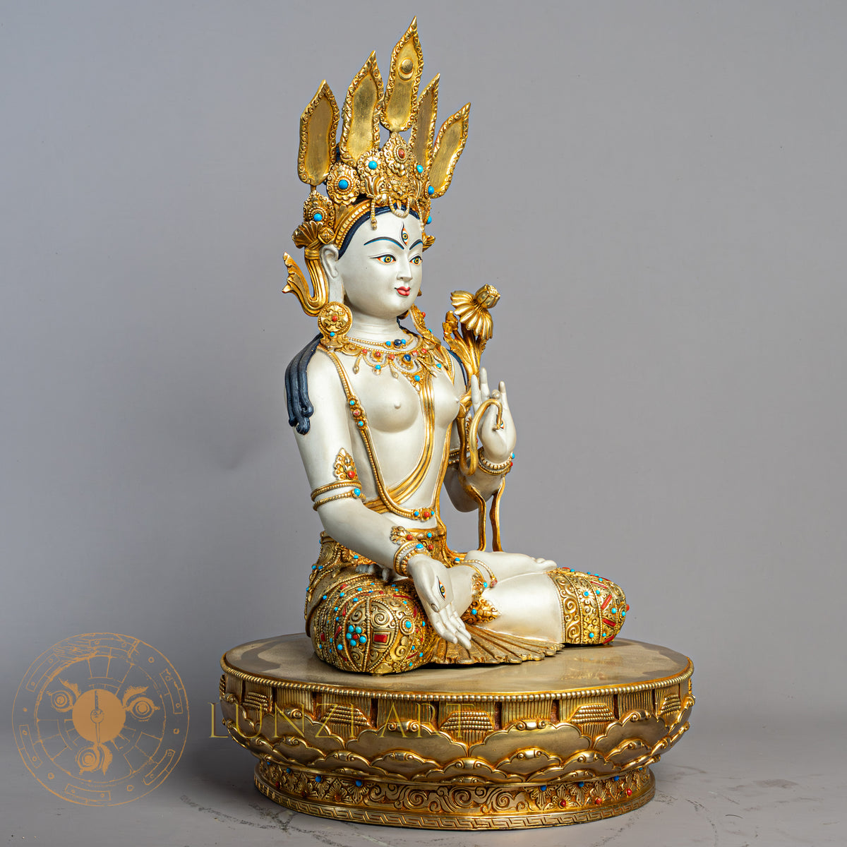 White Tara Statue | Gold-Plated Copper with Silver Dust - S-P-R-CG-FG-WT-00235