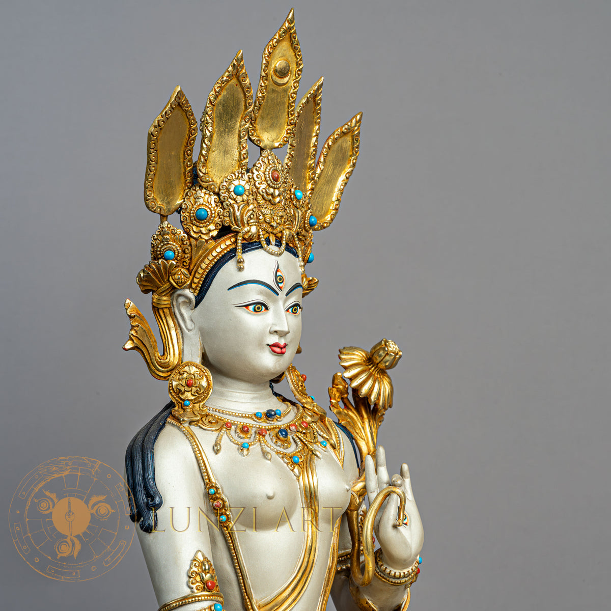 White Tara Statue | Gold-Plated Copper with Silver Dust - S-P-R-CG-FG-WT-00235
