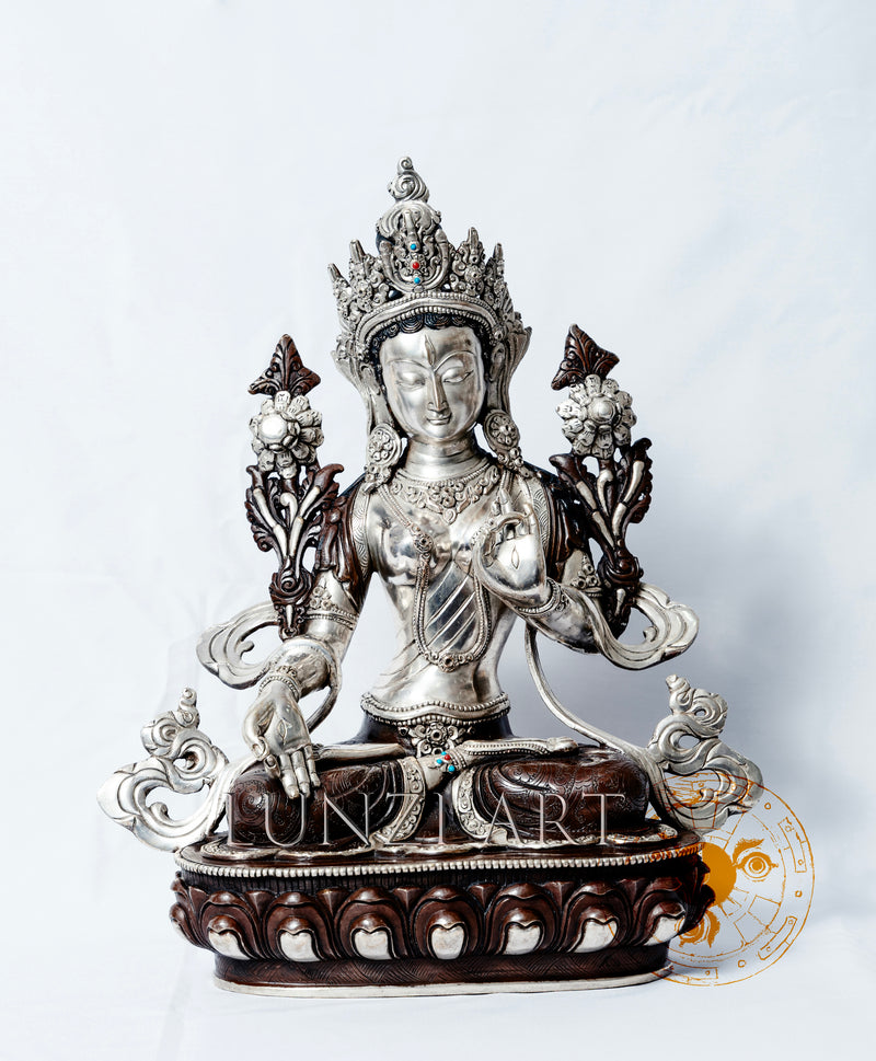 White Tara Statue | Oxidized Silver over Copper - S-P-BA-CS-WT-0001