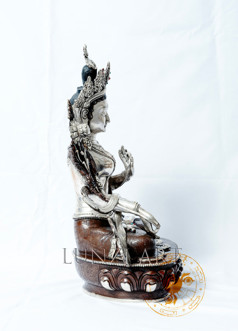 White Tara Statue | Oxidized Silver over Copper - S-P-BA-CS-WT-0001