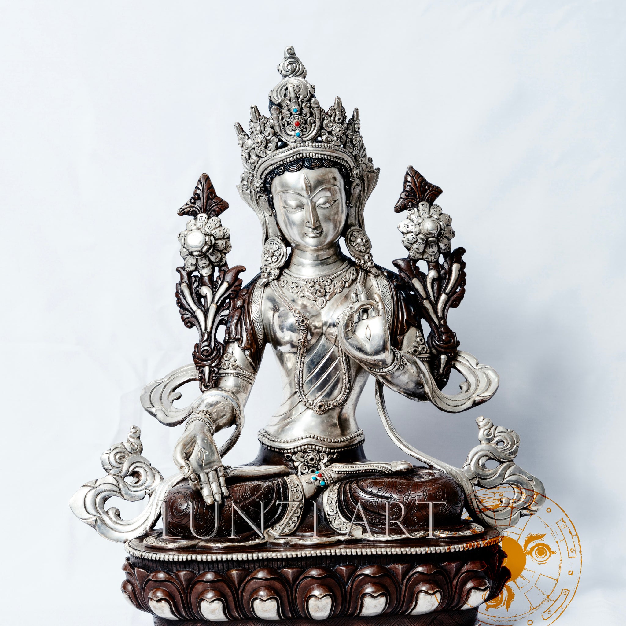 White Tara Statue | Oxidized Silver over Copper - statues